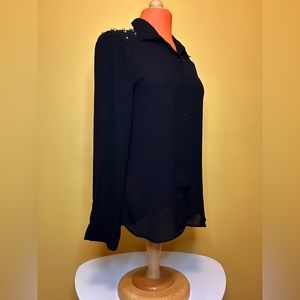 👑 Sheer Black Button Up with Gold Studded Shoulders 👑